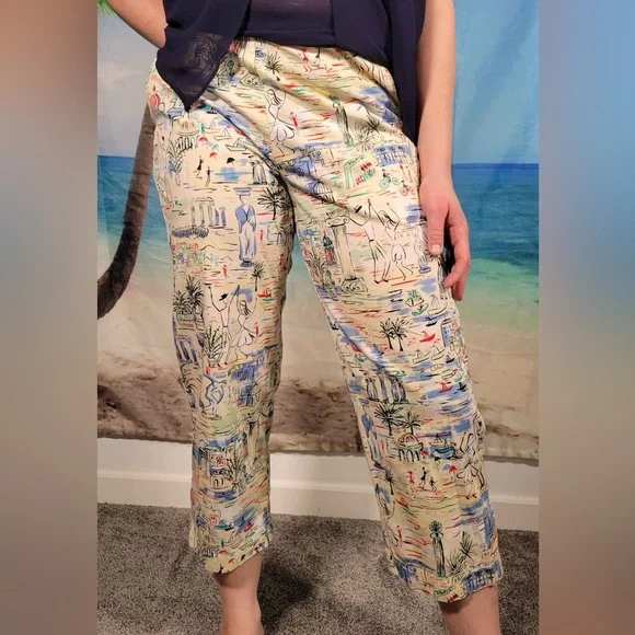2 for $20 ⚜️ Exofficio Vacation Art Pattern Women’s Cropped Pants Size 6 - Picture 2 of 6